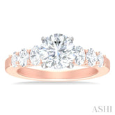 1 Ctw Round Shape Oval and Round Cut Diamond Semi Mount Engagement Ring in 14K Rose and White Gold